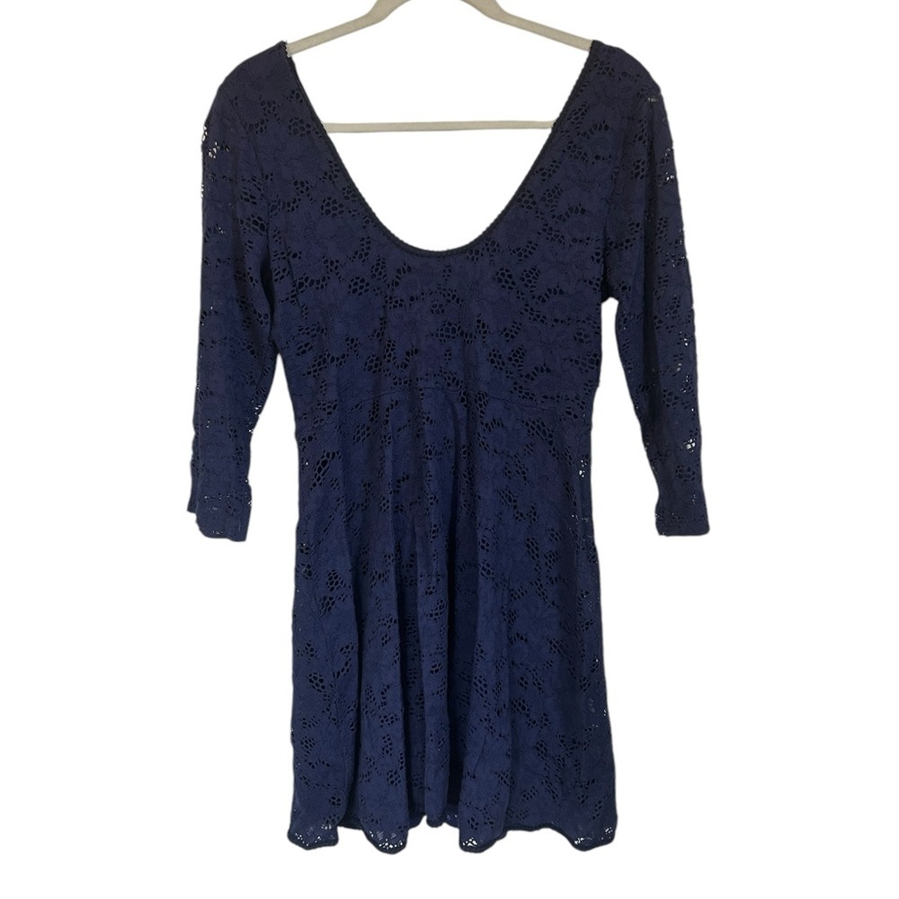Revolve Free People Navy Katya 3/4 Sleeve Lace Overlay Minidress Womens Sz Med - Picture 4 of 11